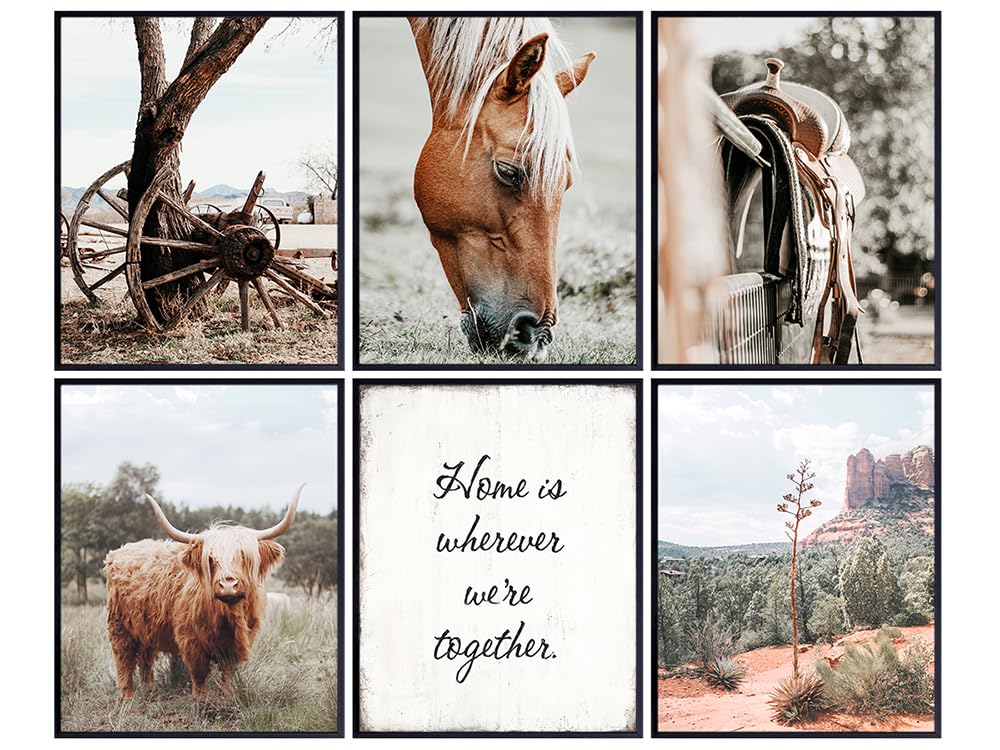 Rustic Farmhouse Wall Decor - Boho Wall Art - Western Wall Decor - Inspirational Love Quotes - Family Room Decor - Bedroom Wall Art - Horse Wall Art - Country Decor - Scottish Highland Cow Print