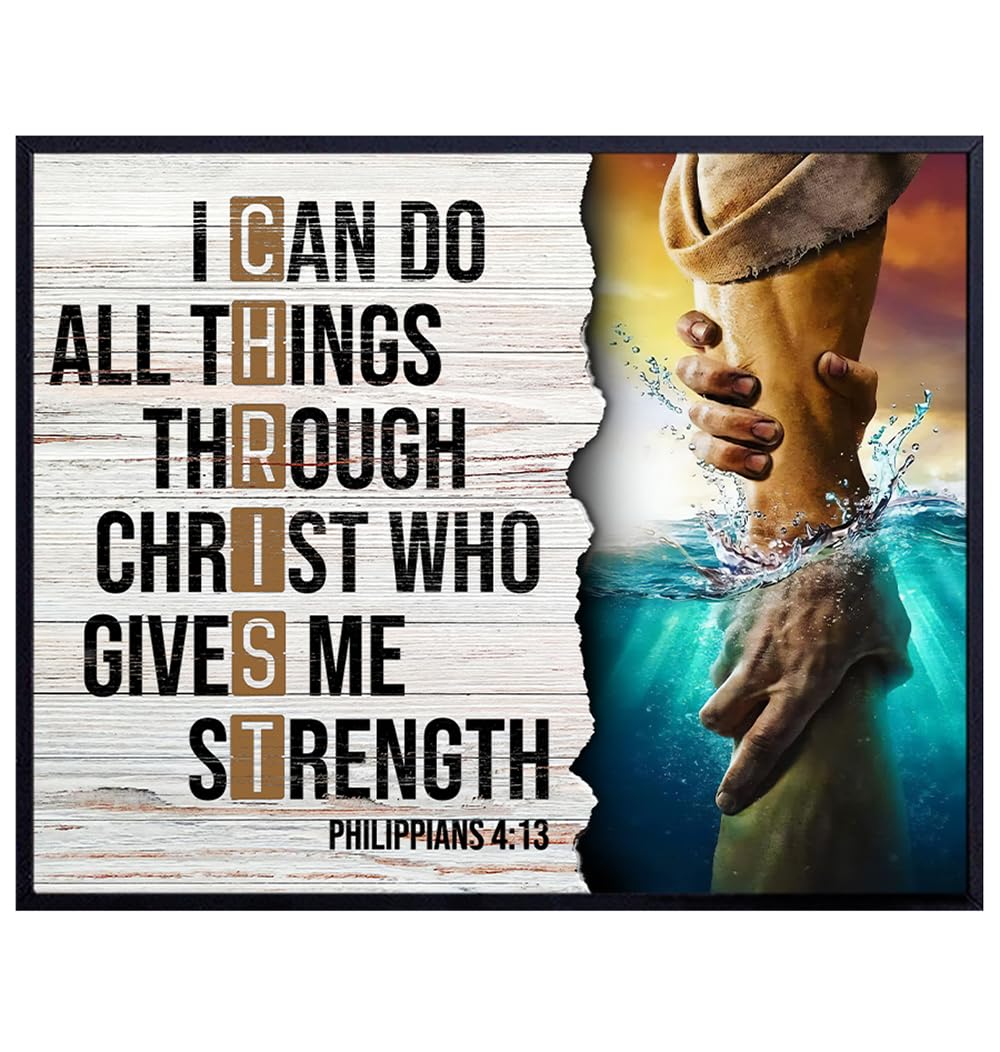 Bible Verse Christian Wall Decor - Jesus Wall Art, Jesus Poster - inspiring spiritual Religious Motivational poster - Religious Gifts - Encouraging God Wall Decor - positive Quotes Inspirational quote