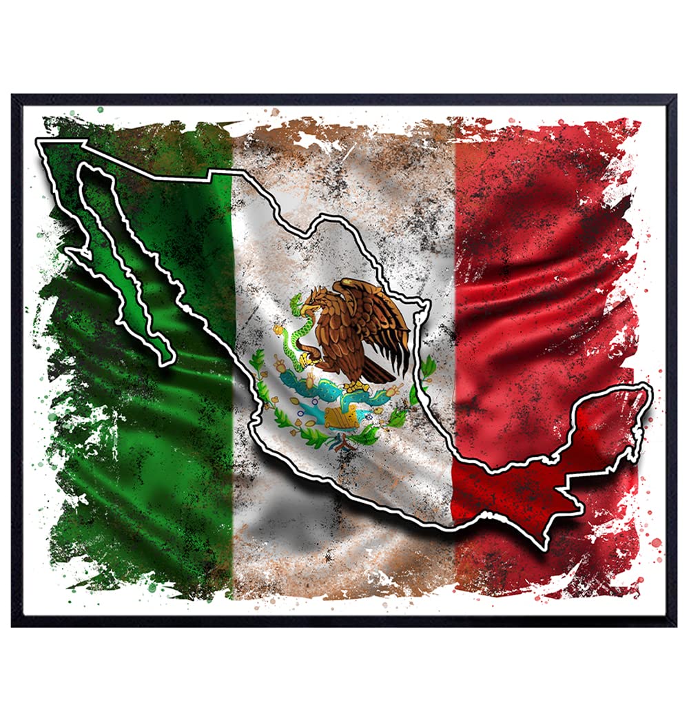 Mexico Flag Mexican Flag - Mexican Wall Art - Mexican Gifts - Chicano Art Wall Decor -Bandera Artes Decoraciones Para Cuartos Mural Regalos Mapa - 8x10 Poster Print - Cinco de Mayo Decorations