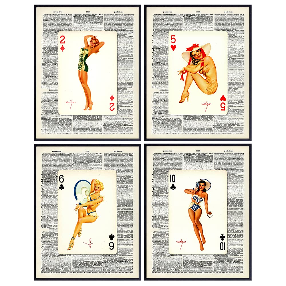 Beach House Pinup Dictionary Art Print - Vintage Upcycled Wall Art Poster Set - Chic Retro Home Decor for Lake House, Man Cave, Den, Office - Great Easy Gift for Men - 8x10 Photo- Unframed