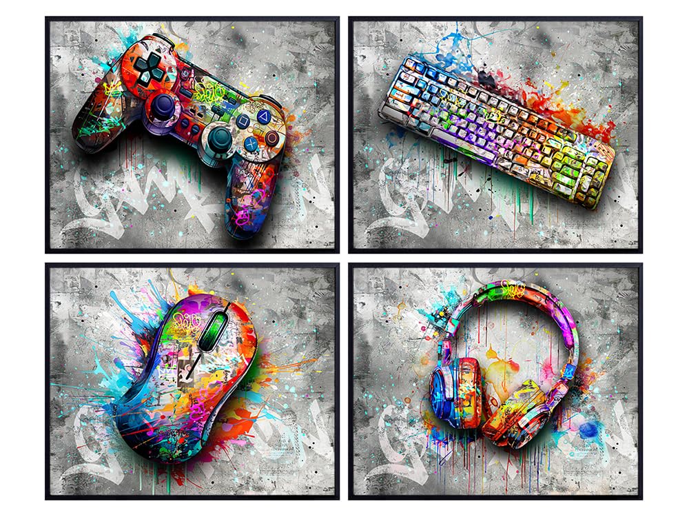 Video game Wall Decor for Men - Gamer Gaming Room Decor - Man cave Game Room Decor - Posters for Men - Boys Bedroom Decor - Graffiti Wall Art - masculine Cool Wall Decor - Rec Room playroom Wall Decor