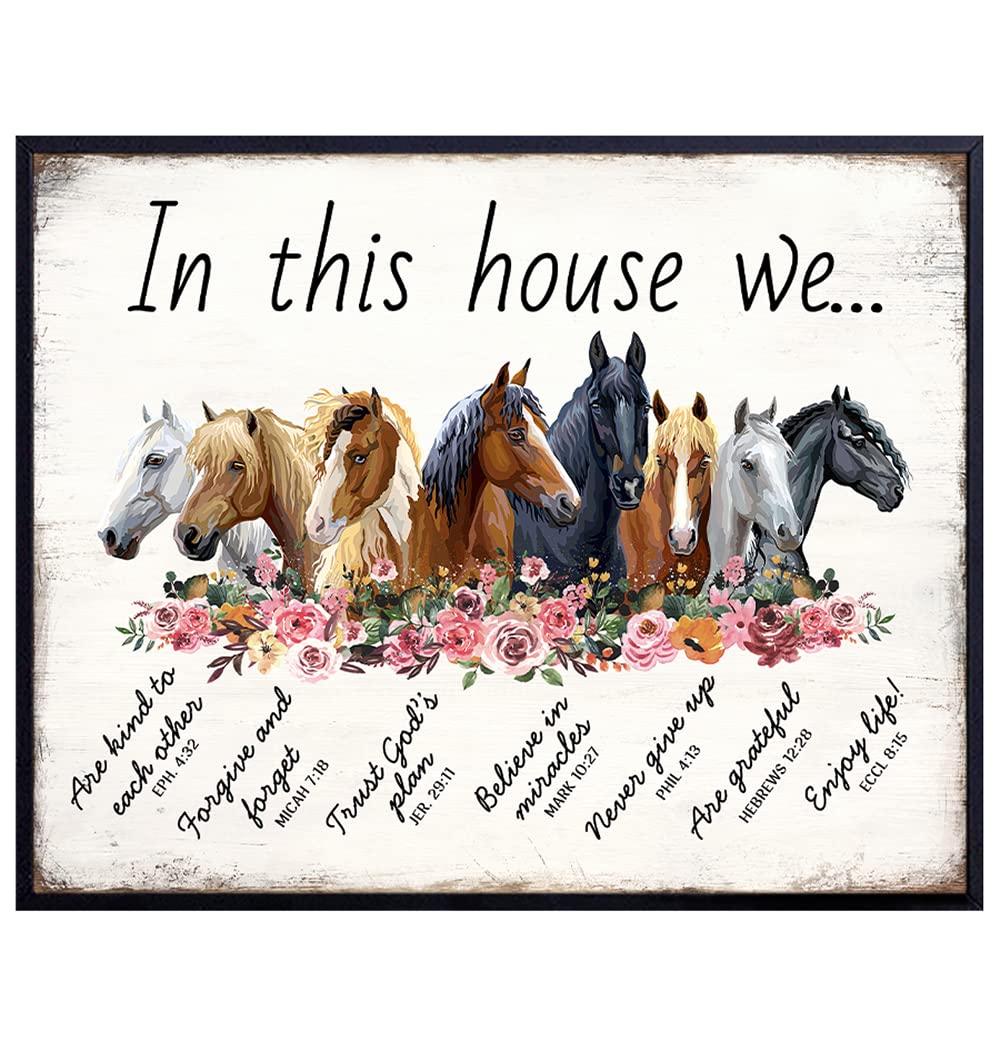 Family Wall Art &amp; Decor - Horse Horses God Wall Art - Spiritual Religious Gifts for Women - Christian Faith Scripture Wall Art - Inspirational Shabby chic Farmhouse Decor Poster - Bible Verse Wall Art