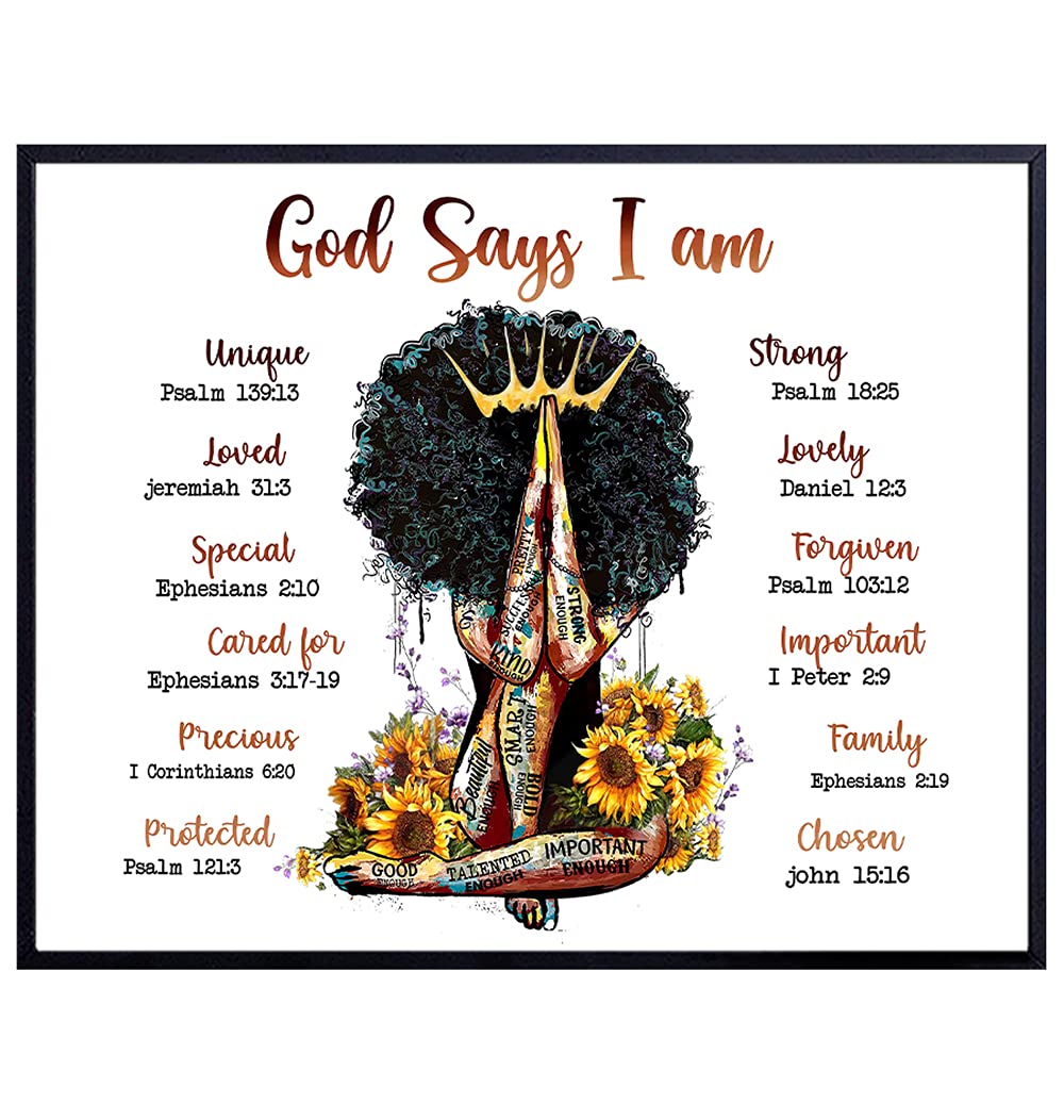 African American Black Wall Art - Religious Spiritual Bible Verse Decor - African American Women, Woman, Girls - Inspirational Christian Scripture Poster - Encouragement Gifts - Positive Affirmations