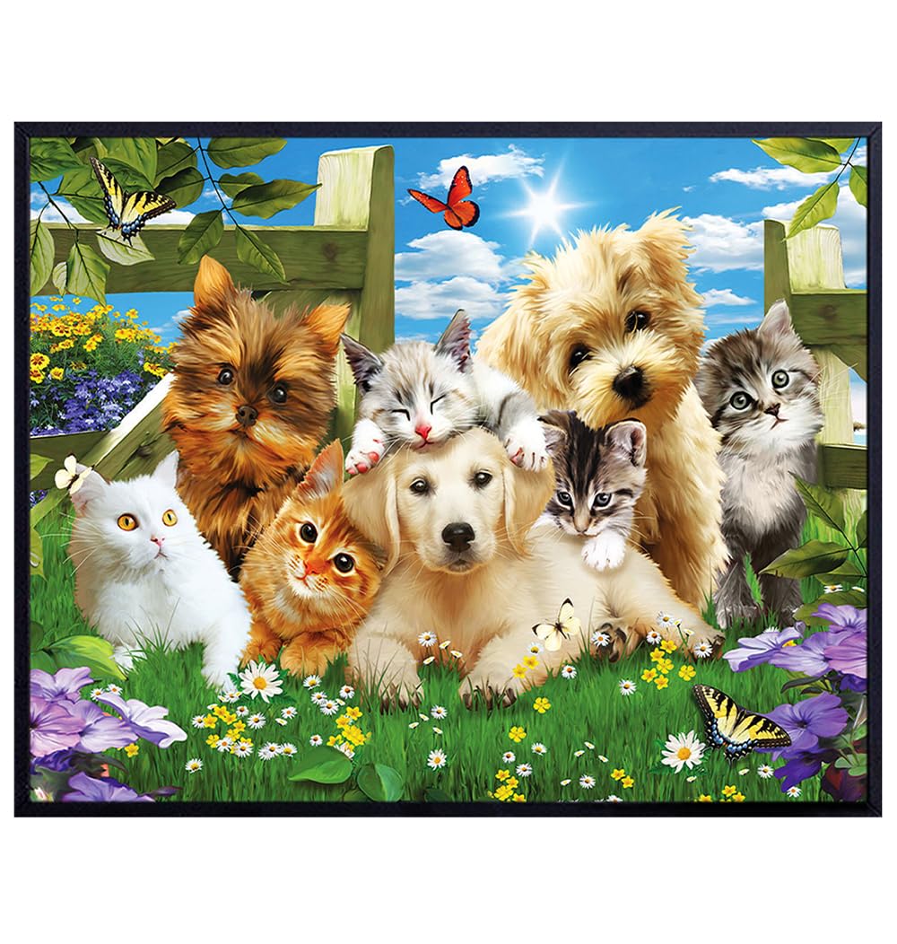 Cute Cat Wall Decor - Dog Wall Art for Women, Cat Mom, Cat Dad, Dog Lovers - Pet Wall Decor - Puppy Dog Wall Decor for Girls Bedroom, Boys, Kids Room, Baby Nursery - Cat Stuff - Animal Pictures
