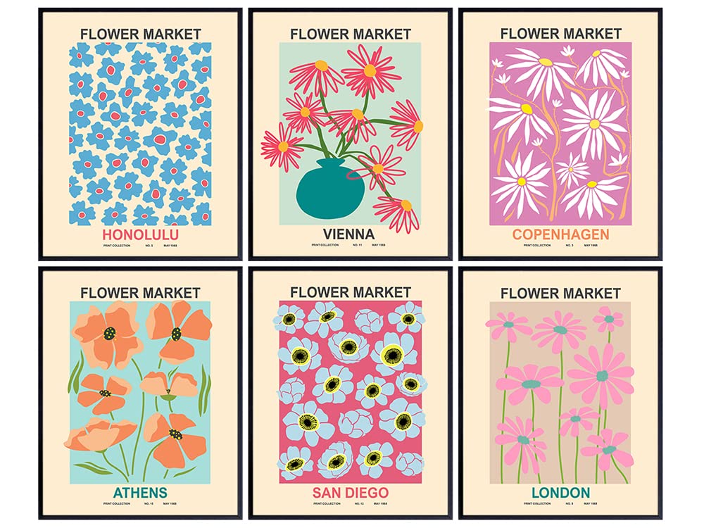 Abstract art Minimalist Wall Art &amp; Decor - Aesthetic Pictures Set - Mid-century modern Wall Art - Contemporary Gallery Exhibition Wall Art - Museum Poster - Flower Market Sign - Matisse Style