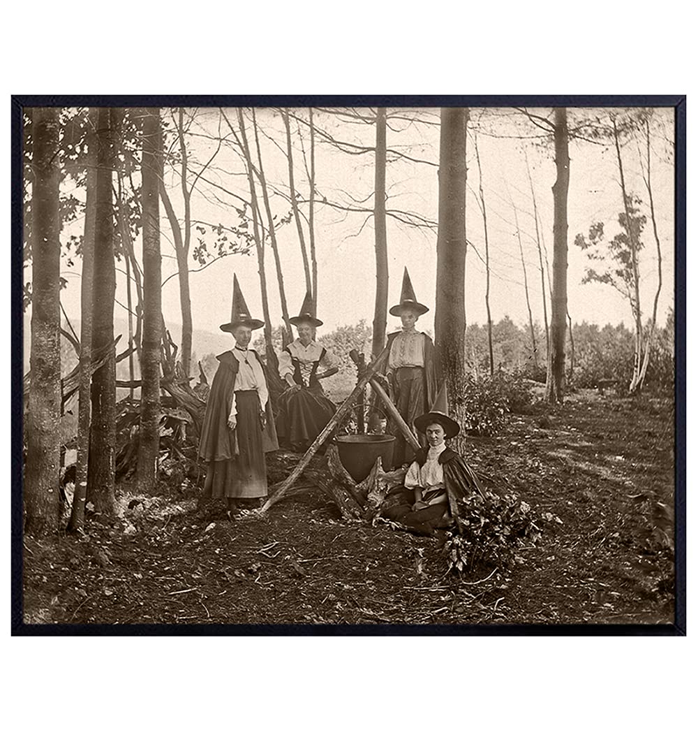 Witch Decor - Wicca Witchy Room Decor - Wiccan Witchcraft Supplies - Witches Coven Wall Art - Gothic Living Room Home Decorations - Pagan Gifts - Goth Bedroom Decor - Vintage Witches Photo - Paganism