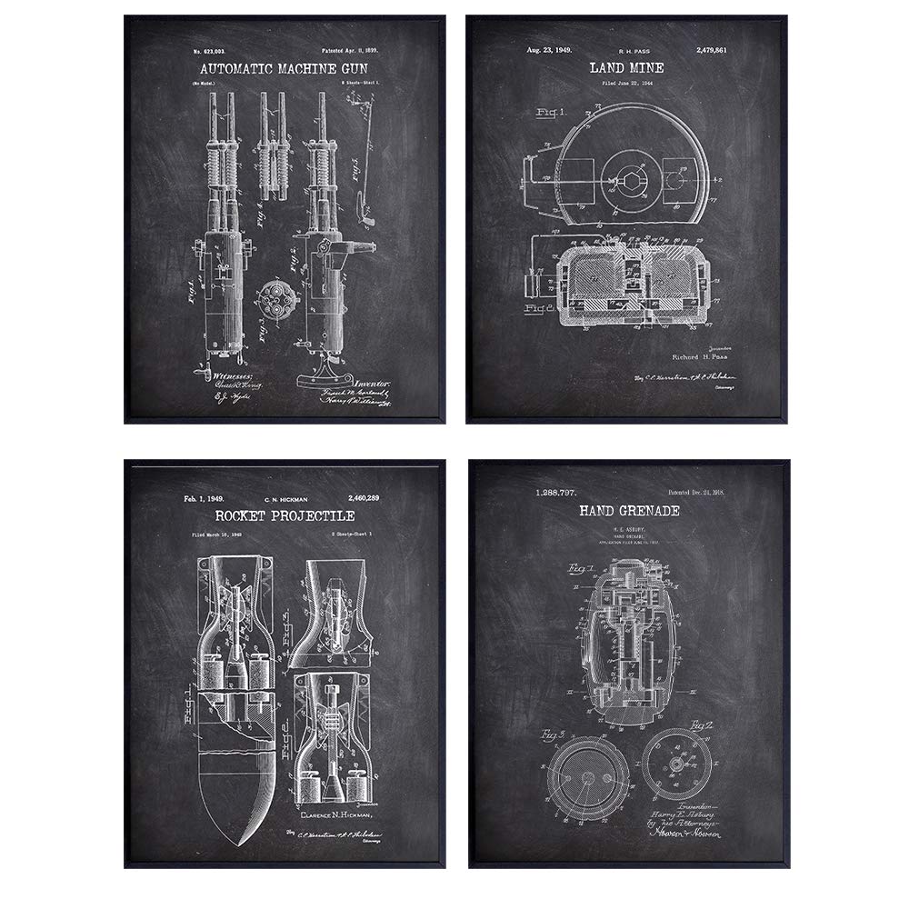 Weapons of War Patent Print Set - Vintage Home Decor for Man Cave, Office, Den, Living Room, Bedroom, Dorm Room - Makes a Perfect Gift for Military Veterans and Fans - Four 8x10 Photos - Unframed