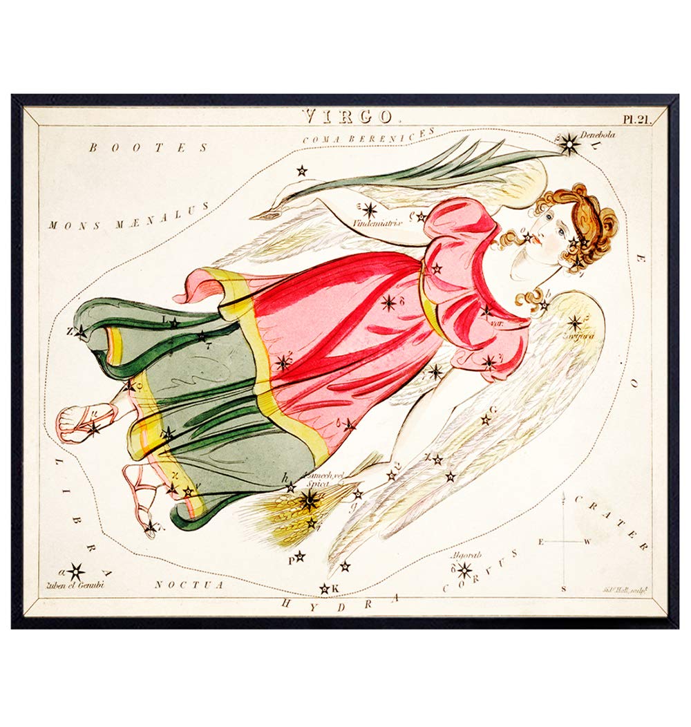 Vintage Virgo Astrological Zodiac Chart - Great Gift and Chic Home Decor - Stars - Ready to Frame (8x10) Photo