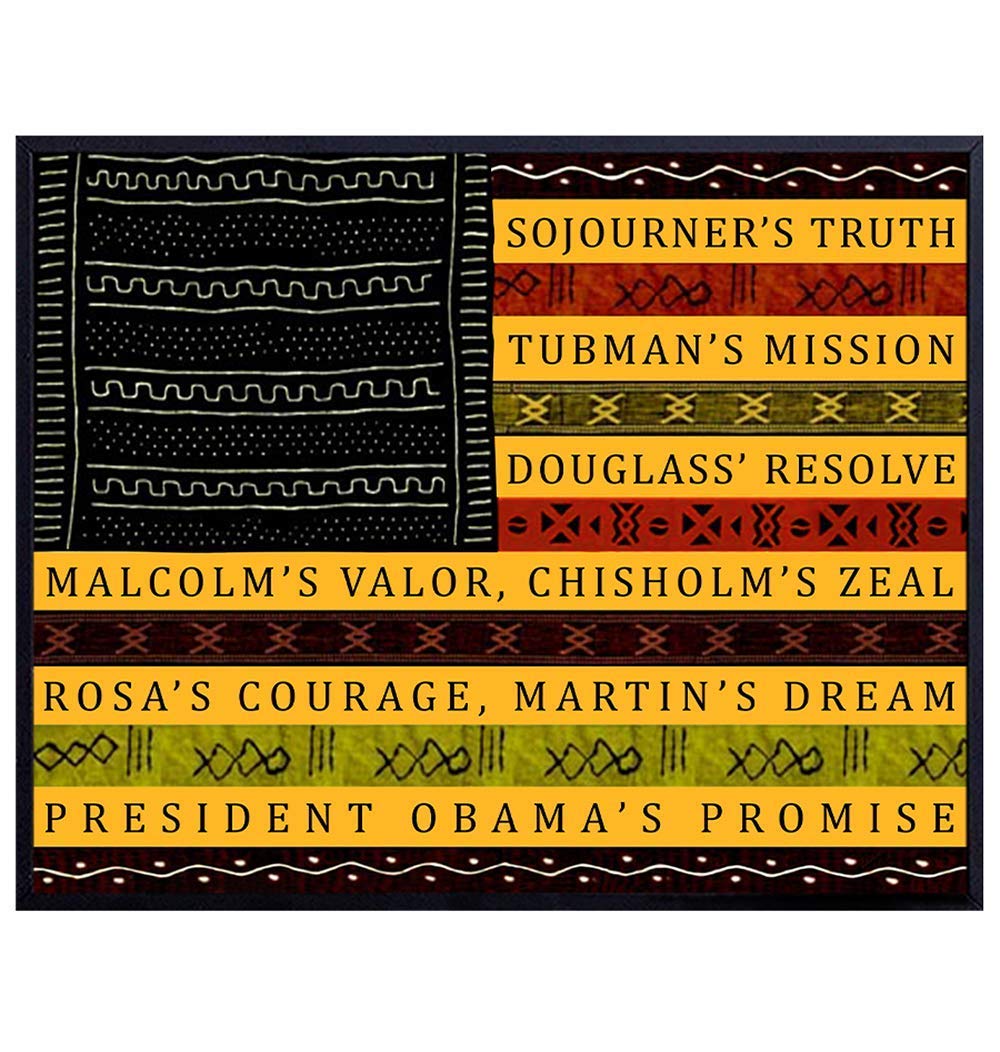 African American Kente Flag - Civil Rights Wall Art Print - 8x10 Photo - Gift for Teacher, Classroom, Black History Month, Harriet Tubman Fan - Unframed