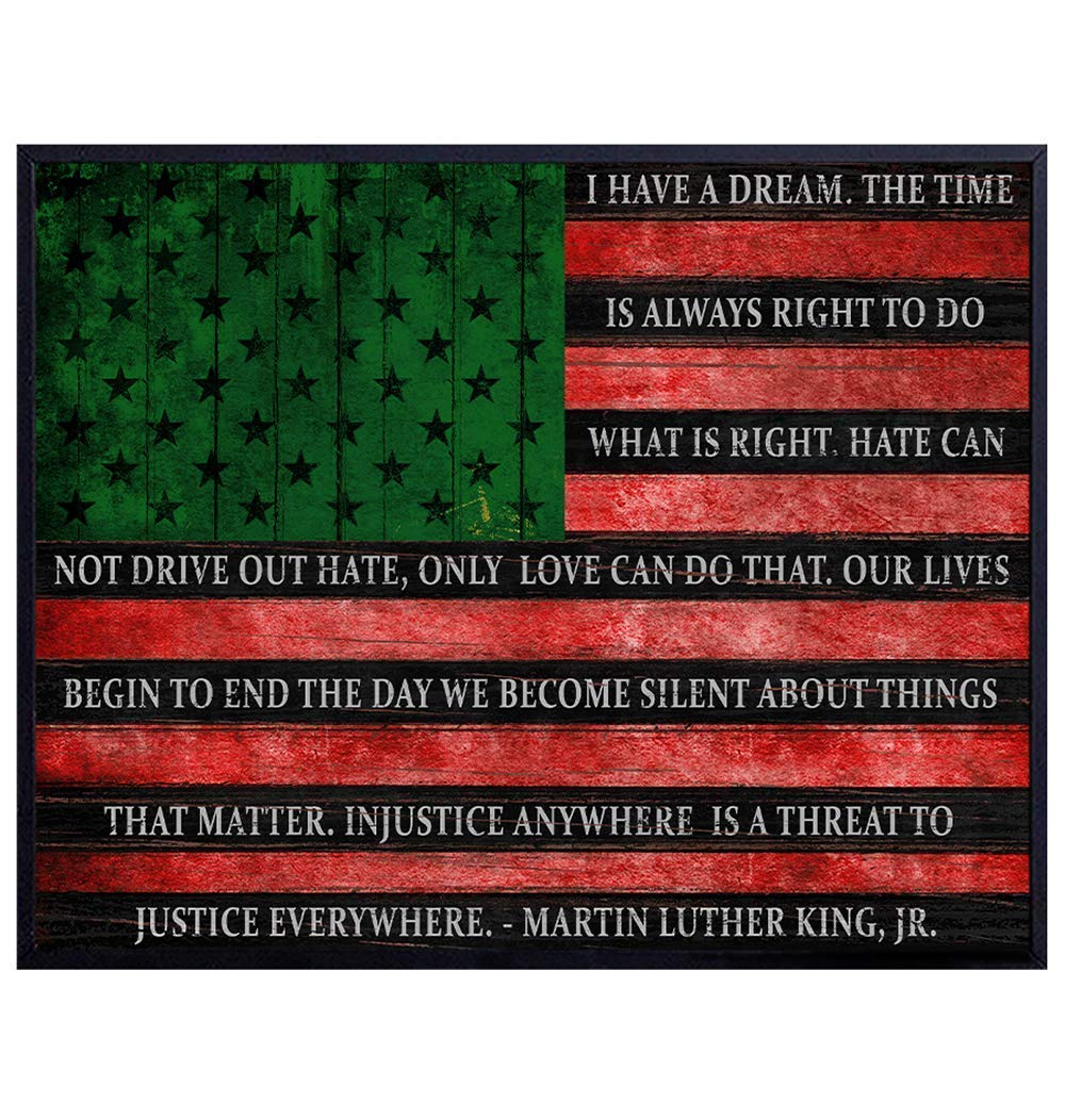 MLK Quotes on Black African American Flag Poster - Inspirational Martin Luther King Civil Rights Wall Art Print- Black Lives Matter Home Decor - Black Pride Room Decorations, Makes a Great Gift