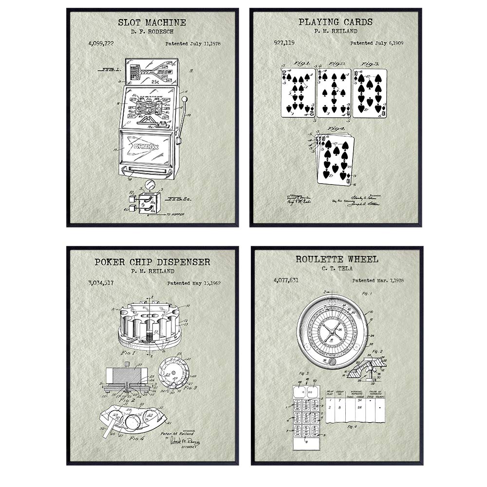 Las Vegas Gambling Patent Art Prints Vintage Wall Art Poster Set - Chic Rustic Home Decor for Game Room, Office, Man Cave - Gift for Poker, Roulette, Blackjack, Slot Machine Fans, 8x10 Photo Unframed