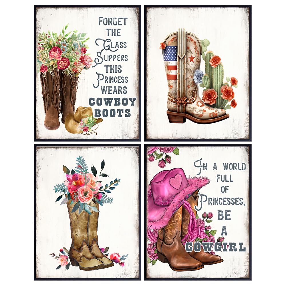 Western Country Rustic Wall Decor - Cowgirl Trendy Boho Farmhouse Style Wall Art for Women - Tween Girls Bedroom, Teen Room Decor, Living room Home Decor - Patriotic Shabby chic Bohemian Wall Decor