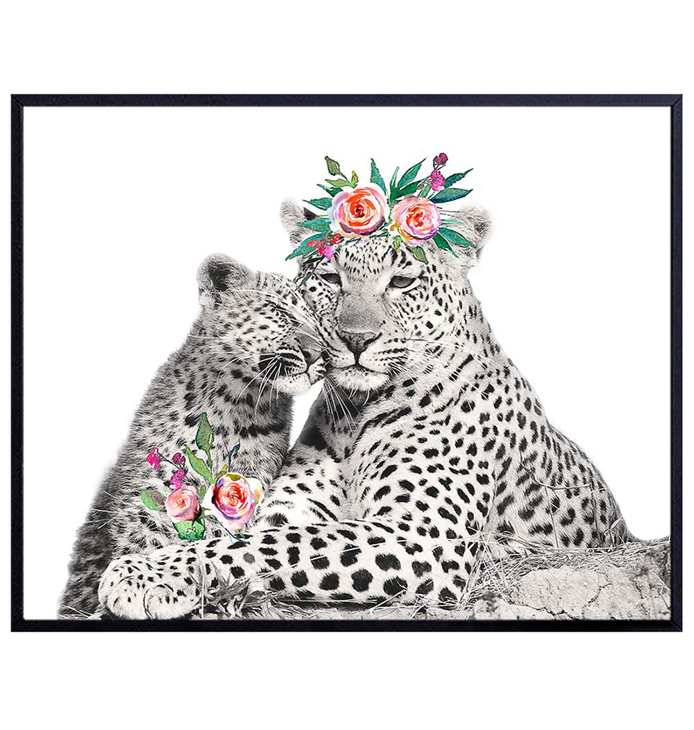 Mother and Baby Leopard Photo Poster Wall Art Print - Perfect Home Decor, Room Decorations for Nursery, Girls, Boys, Kids Room - Great Gift for Baby Shower, Moms - 8x10 Unframed