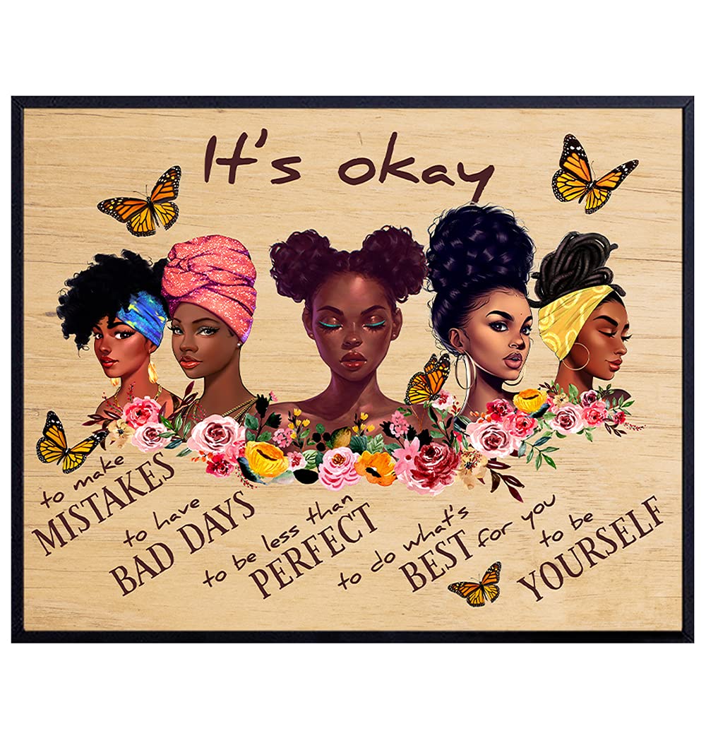 Positive Quotes Wall Decor - African American Women, Teen Girls, Black Woman Posters - Inspiring Afro Black Art Sayings - Inspirational Motivational Encouragement Gifts - Self Improvement