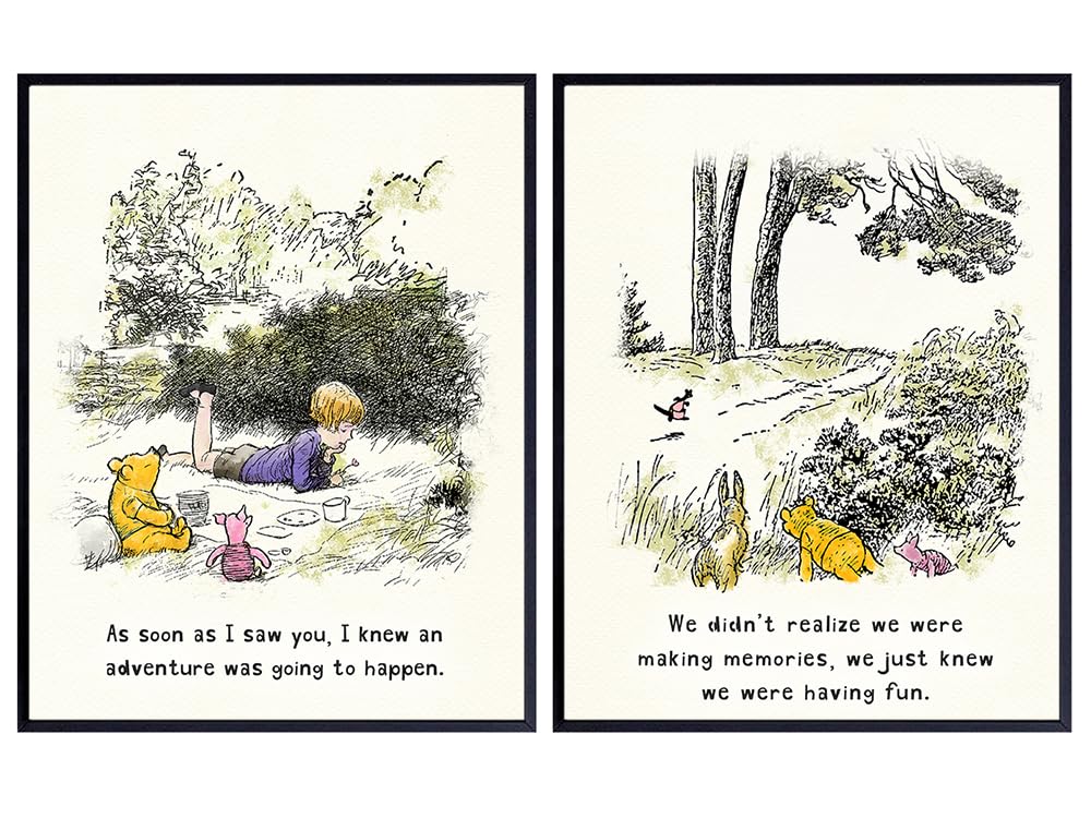 Winnie Pooh Quotes Set - AA Milne positive Sayings - Gallery Wall Art Kids Bedroom Decor - Nursery Wall Decor - Baby Boys Girls, Toddler - Family room, playroom Classroom Decorations, Teacher Gift