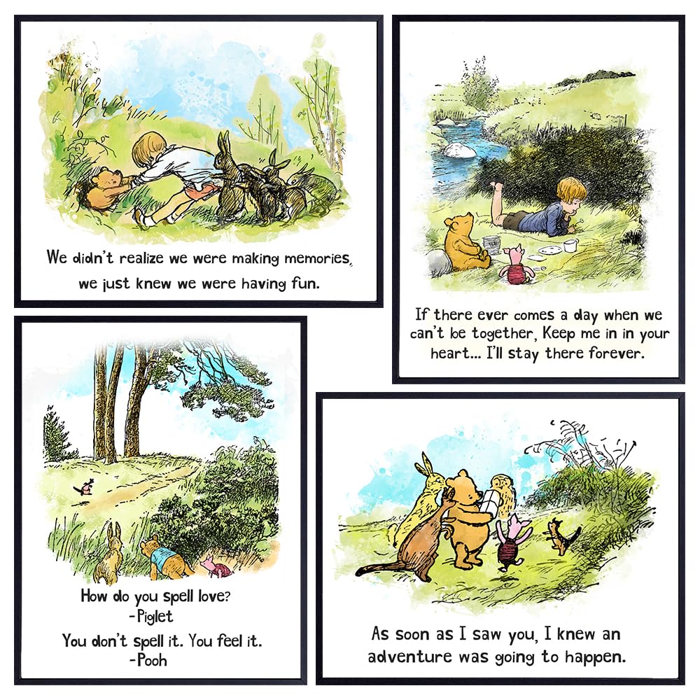 Nursery Wall Decor - Little Boys, Baby Girls Room Wall Art - Toddler, Kids Bedroom Decor - Vintage Quotes - Baby shower Gifts for Women - Christopher Robin, Piglet - Unframed
