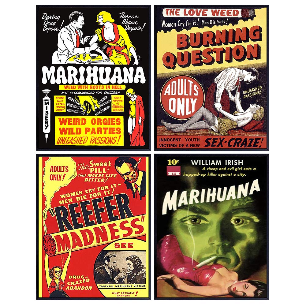 Dope Wall Decor - Weed Posters - Marijuana Gifts for Men - Pot Head Gifts - Cannabis Poster - 8x10 Stoner Room Decor - Ganja, Pot Smoker, Blunt Gifts, Accessories - Vintage Movie Poster Set