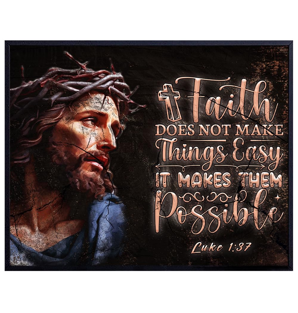 Bible Verse Inspirational Wall Decor - Jesus Christ Motivational Quotes Wall Art - Christian Faith Encouraging Wall Decor - Bible Scripture Decor, Catholic Gifts - Religious Wall Decor for Men, Pastor