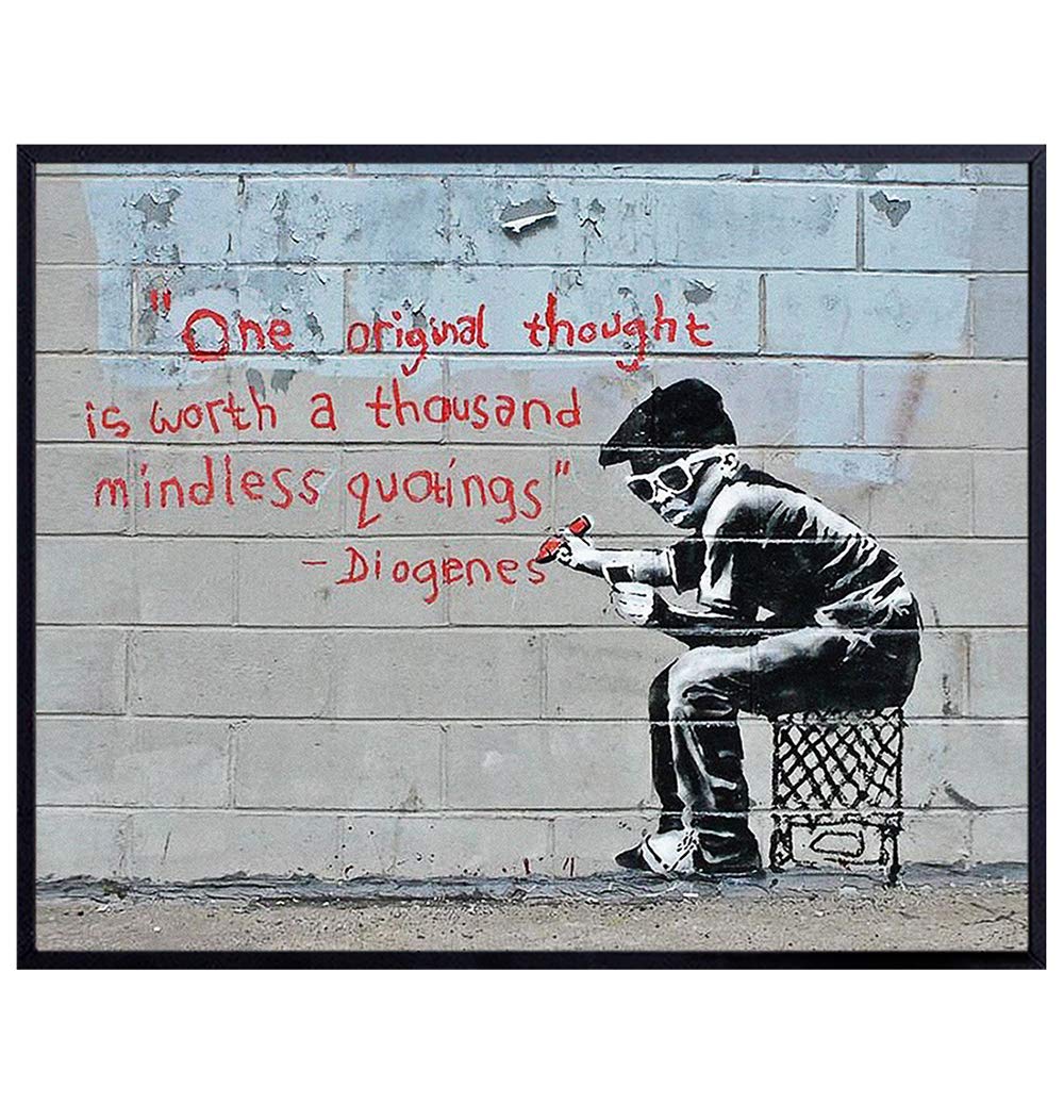 Banksy Original Thought Graffiti 8x10 Wall Decor Picture - Modern Art Decoration Poster for Home, Apartment, Office, Dorm, Living Room, Bedroom, Bathroom - Gift for Contemporary Urban Street Mural Fan