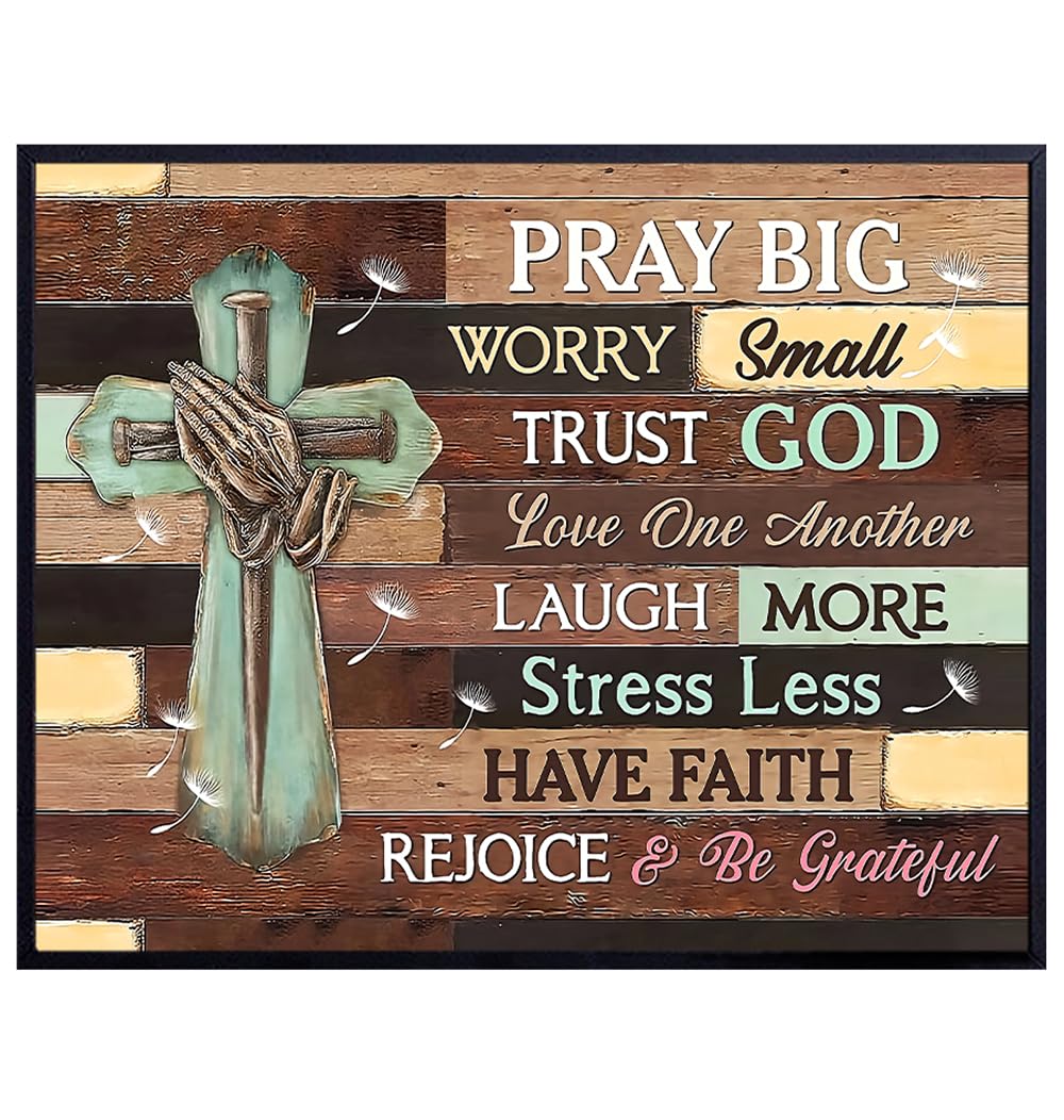 Christian Faith Quotes Wall Decor - Jesus Christ Inspirational Wall Decor - God Wall Decor - Rustic Farmhouse Decor for Men, Man - Religious Wall Art for Women, Catholic Gifts Motivational Poster 8x10
