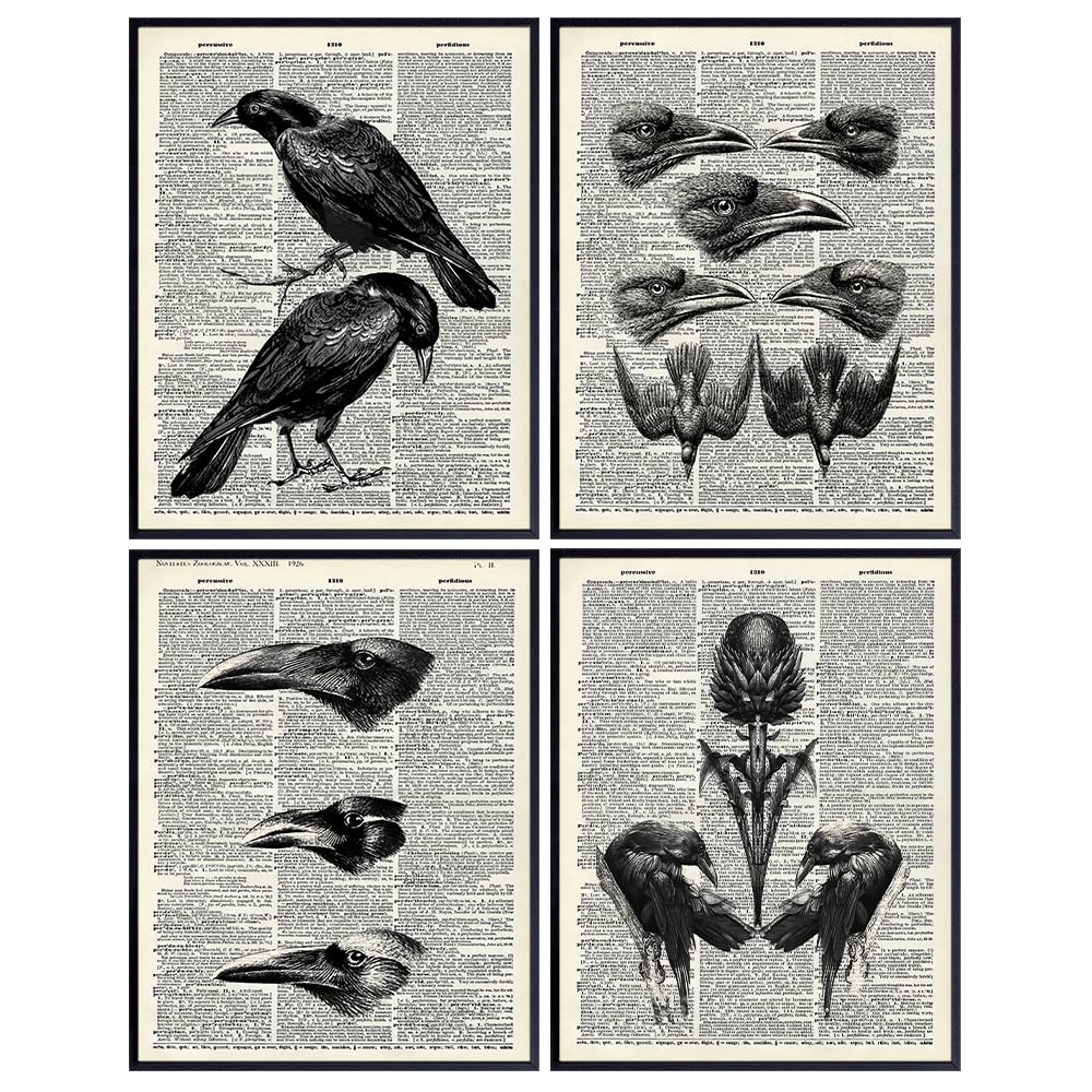 Edgar Allan Poe Wall Art - Goth Gothic The Raven Home Decor for Office, Bathroom, Bedroom, Living Room - Shabby Chic Vintage Crows Decoration or Gift - Rustic Creepy 8x10 UNFRAMED Retro Poster Print