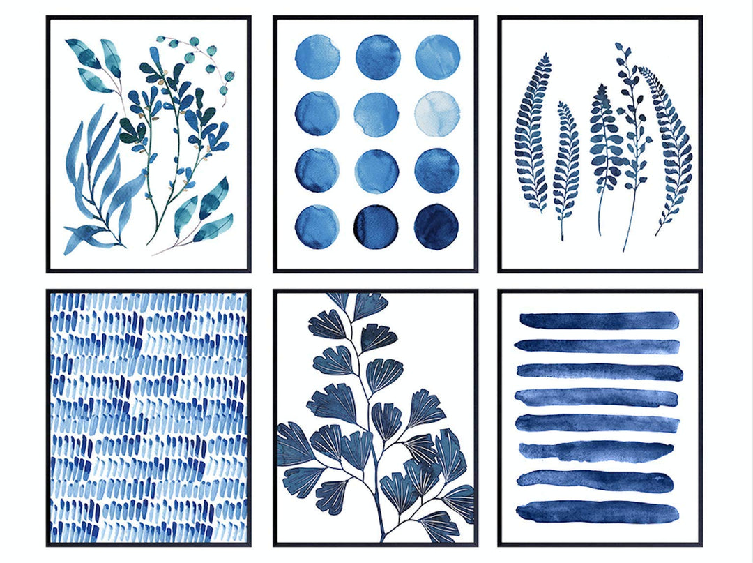 Mid Century Modern Wall Decor - Abstract Wall Art - Modern Wall Decoration - Contemporary - Minimalist Wall Art - Aesthetic Posters - Boho Wall Decor - Blue Botanical Herbs Room Decor Prints