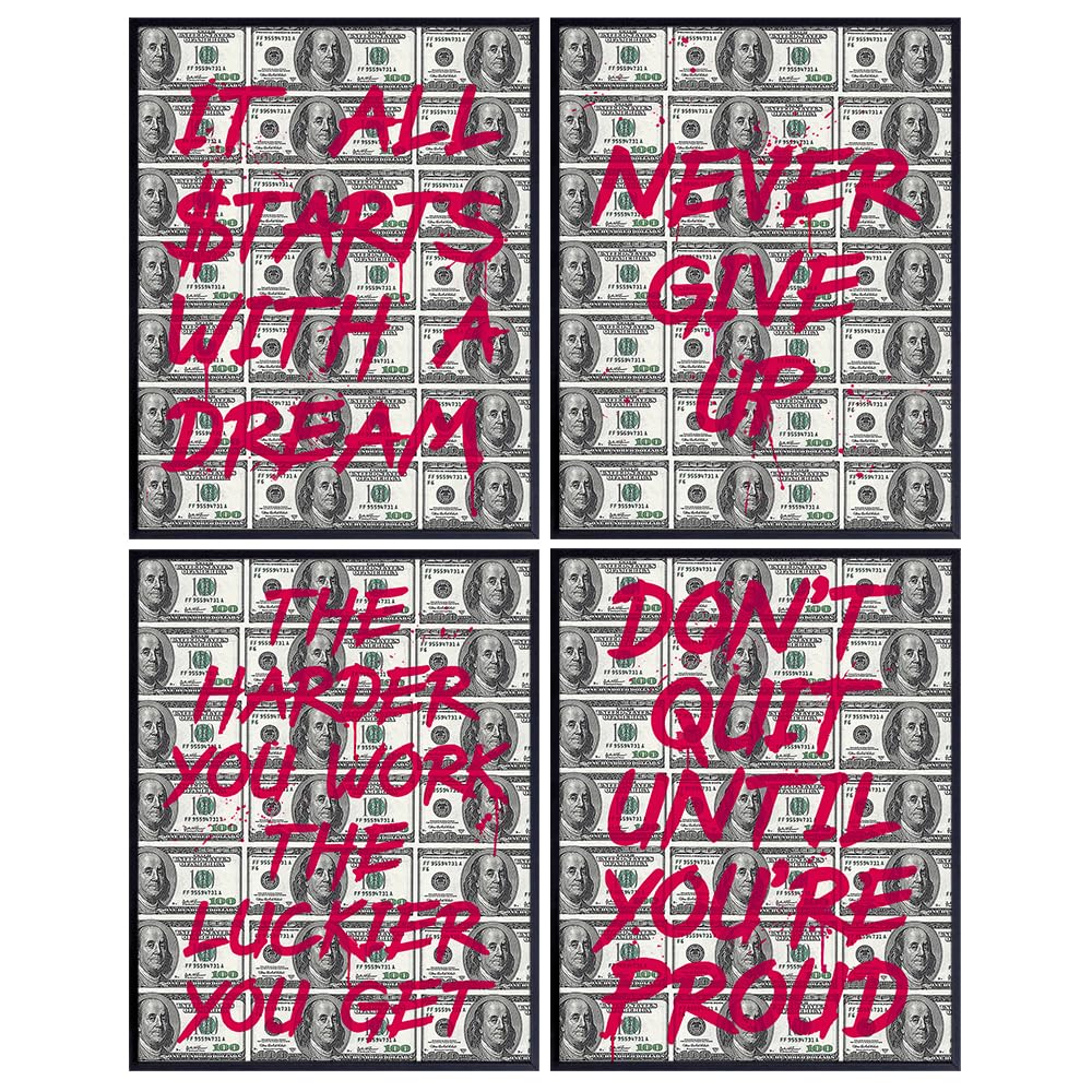 Inspirational Quotes Hustle Wall Art - Never Give Up - Mindset Motivational Wall Art Set - inspiring Home Office Wall Decor - Success Wall Art for Personal Growth - Encouraging positive Affirmations