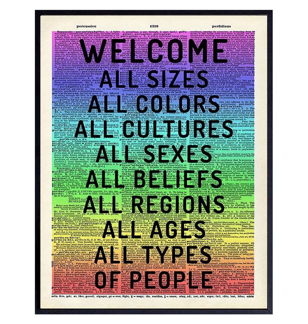 Welcome Sign Wall Art &amp; Decor - LARGE 11X14 - Gift for LGBTQ, Queer, Gay, Bi, Lesbian, African American, Black, Latino, Liberal Democrats - Dictionary Art Poster Print - Home, Office, Store, Bar
