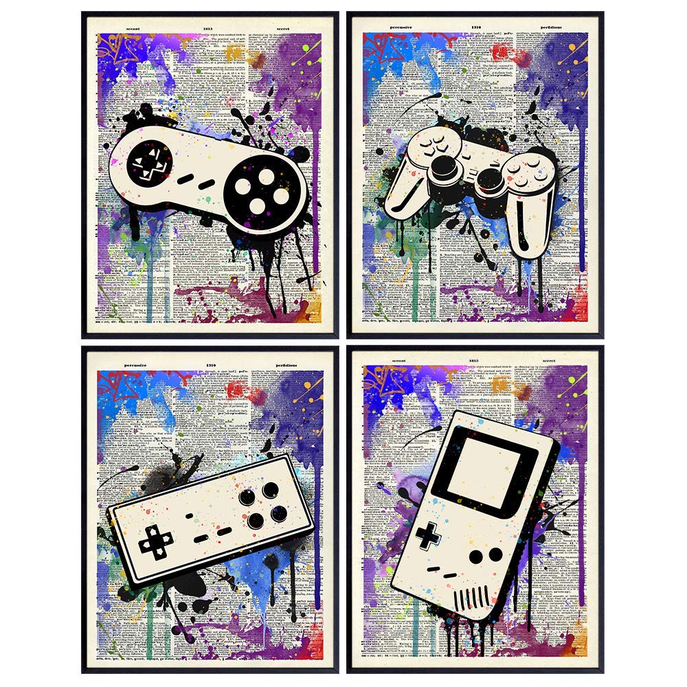 Remote Control Wall Art Set - Gaming Graffiti Decor - Gift for Gamers, Xbox, PS4, Playstation, Video Game, Arcade Fan, Men, Teens - Urban Street Art Poster - Game Room, Dorm, Bar, Boys Room, Bedroom