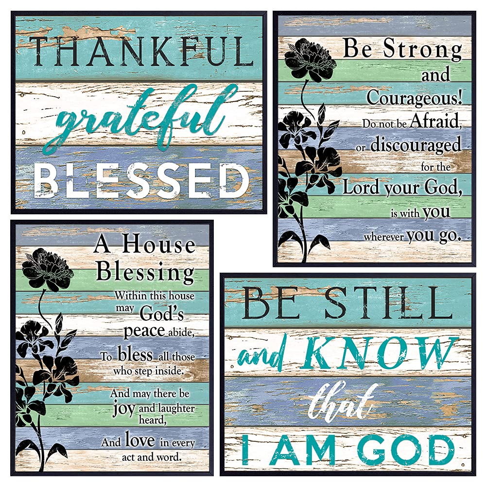 Be Still and Know That I Am God - Be Strong and Courageous Wall Art - Bible Verse Wall Art - Religious Gifts - Catholic Christian Wall Decor - Thankful Grateful Blessed - House Blessing - God Wall Art