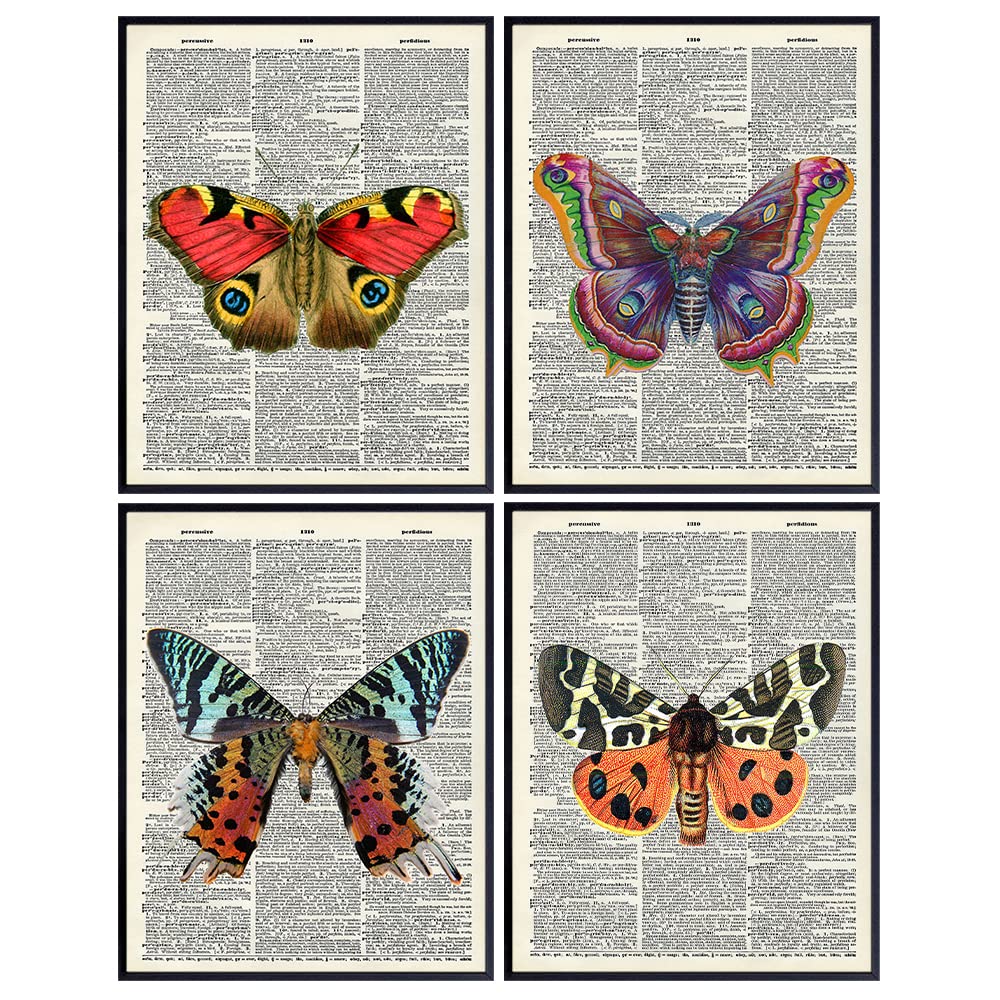 Vintage Butterfly Dictionary Art Prints - Upcycled Wall Art Poster Set - Chic Rustic Home Decor for Bedrooms, Living Rooms, Girls Room, Nursery -Great Gift for Women, Steampunk - 8x10 Photos- Unframed