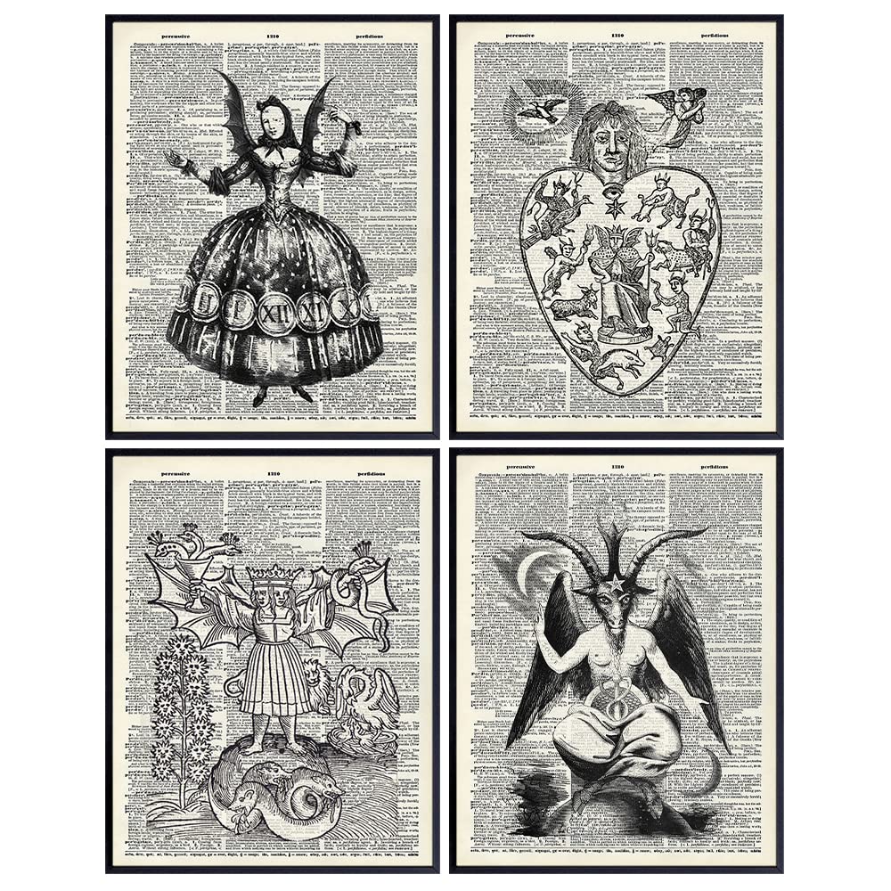 Gothic Decor - Goth Room Decor - Wicca, Witchcraft, Wiccan, Devil, Satan, Ouija, Black Magic Set - Medieval Witch Halloween Room Decorations - Creepy Weird Paganism Pagan Gifts - Scary Wall Art