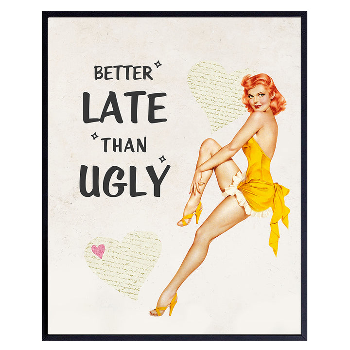 Retro Wall Art For Women - Vintage Decor 50s Pinup Girl - Funny Bathroom Decor for Women, Bedroom Decor for Women - Unique Art for Women Gift - Retro Vintage Wall Decor - Unframed Poster Print