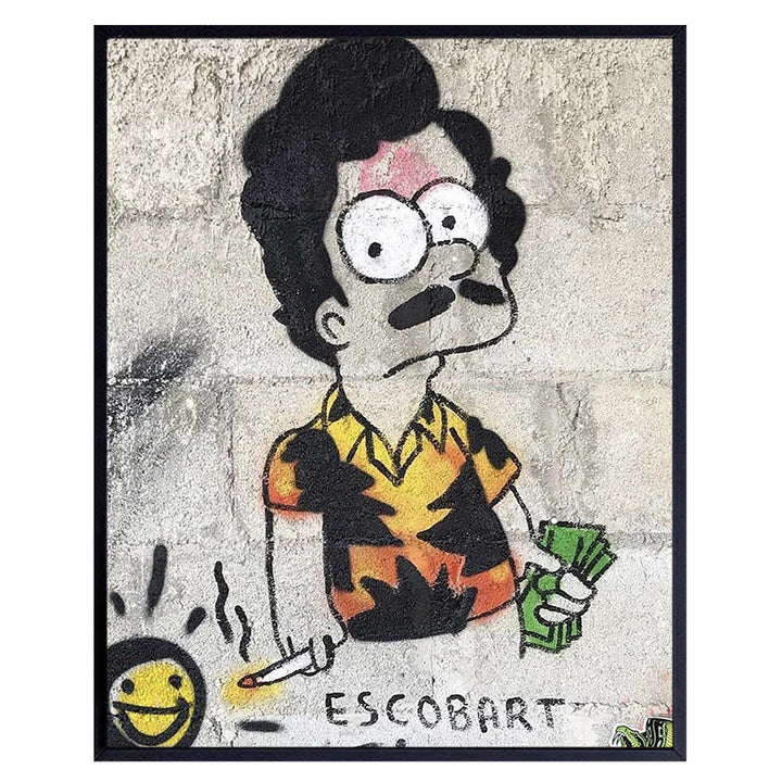 Gangster Graffiti Wall Art - Pablo Escobar Poster - Man cave Decor - Men Teens Boys Bedroom, Dorm Room Decor - Funny Gifts - Trendy Room decoration - Eclectic Indie Aesthetic Graffiti Art