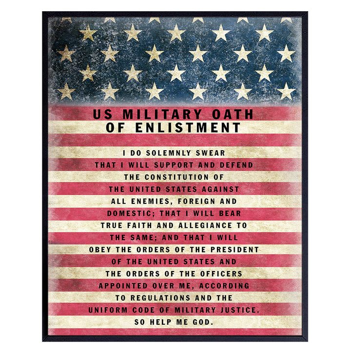 Patriotic American Flag Art - Military Oath of Enlistment - Gift for Soldiers, Veteran, Armed forces, Marines, Navy, Coast Guard - Patriotic Wall Decor - United States Flag, Motivational Quotes