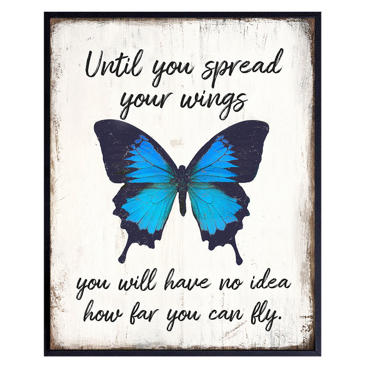 Boho Butterfly Wall Art - Inspirational Quotes Home Decor for Women, Girls, Teens Bedroom, Office - Motivational Saying - Shabby chic Gifts - Bohemian Room Decorations - Inspirational Wall Art