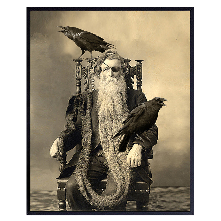 Odin Raven Art - Norse Mythology Gothic Home Decor - Creepy Scary Vintage Photo for Halloween Decorations - Wicca Pagan Gifts - Medieval Renaissance Magic Occult Witch Wall Art Decor