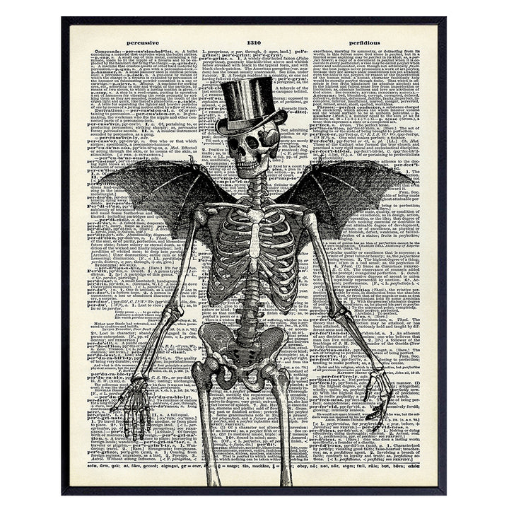 Gothic Skeleton Decor - Halloween Decorations - Steampunk Decor - Goth Gothic Home Decor - Medieval Renaissance Bat Wall Decor Poster - Creepy Scary Poster - Pagan Gifts - Skull Wall Art