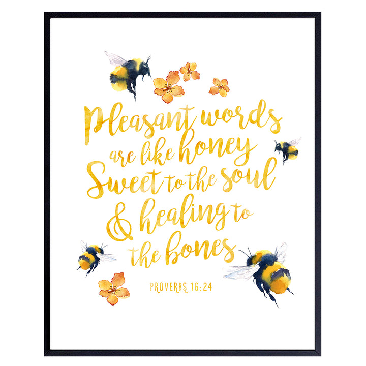 Inspirational Christian Home Decor - Motivational Quotes - Bible Verse Decor for Women - spiritual Scripture Wall Decor - Religious Gifts - Psalm 91 Wall Art - Family Wall Art - Bee Wall Art