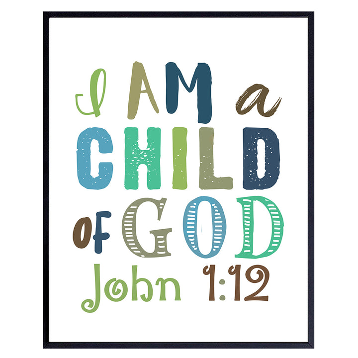 Jesus Christ Scripture Wall Art - I Am Bible Verse for Little Boy Room Decor - Christian Gifts for Kids, Boy Bedroom Decor - God Wall Decor - Religious Wall Decor for Baby Boy Nursery