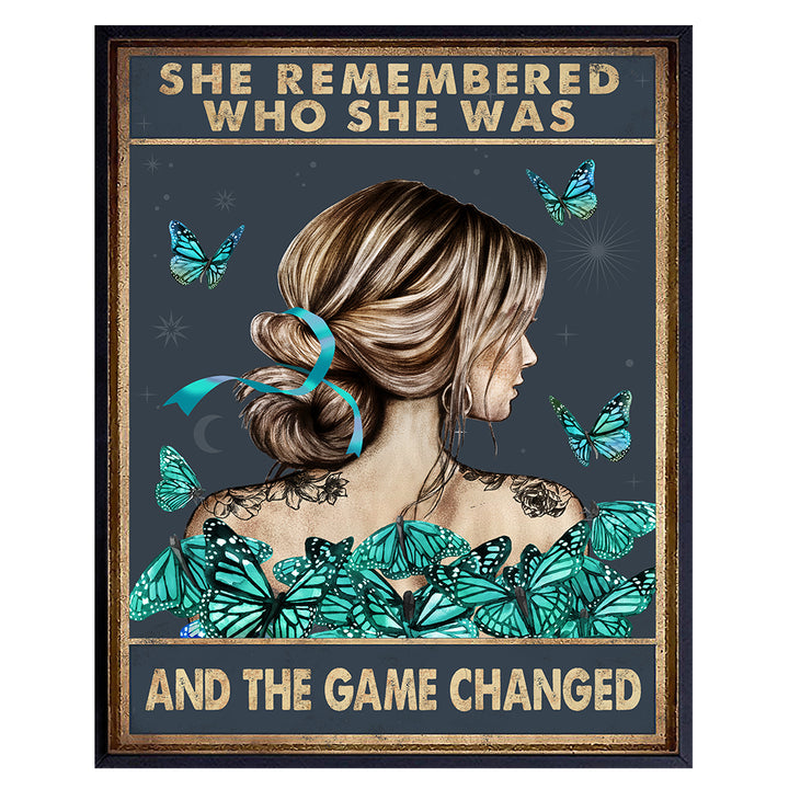 Teal Blue Boho Wall Art - Inspirational Quotes for Women - positive affirmation - Motivational Wall Decor - Boho-chic Decoration - She Remembered Who She Was And The Game Changed Positive Quotes