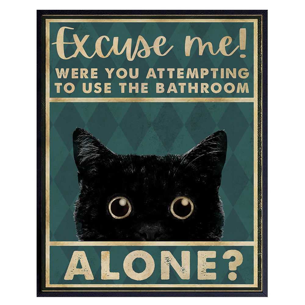 Cute Kitty Wall Decor - Restroom Sign for Women - Cute Cat Themed Powder Room Decorations - Unique Bathroom Wall Decor for Cat Lovers - Funny Bathroom Decor - Cat Poster, Cat Wall Art