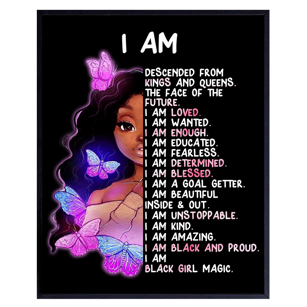 Inspiring Black Girl Wall Decor - African American Girl Art Print - Inspirational positive affirmation - Motivational Quotes - Girls Bedroom Decor - Tween Teen Little Girls Room Decor