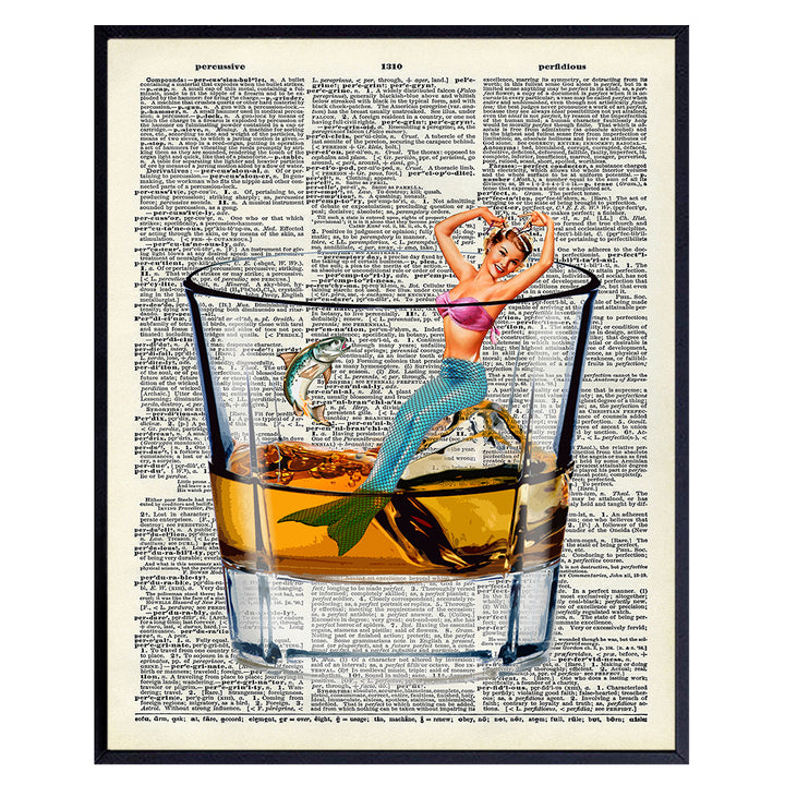 Man cave Bar Wall Decor - Funny Fish Wall Decor - Scotch Whiskey Wall Art for Men - Masculine Wall Decor for Men - Preppy Trendy Dictionary Art Picture Poster Print - Home Office Decorations