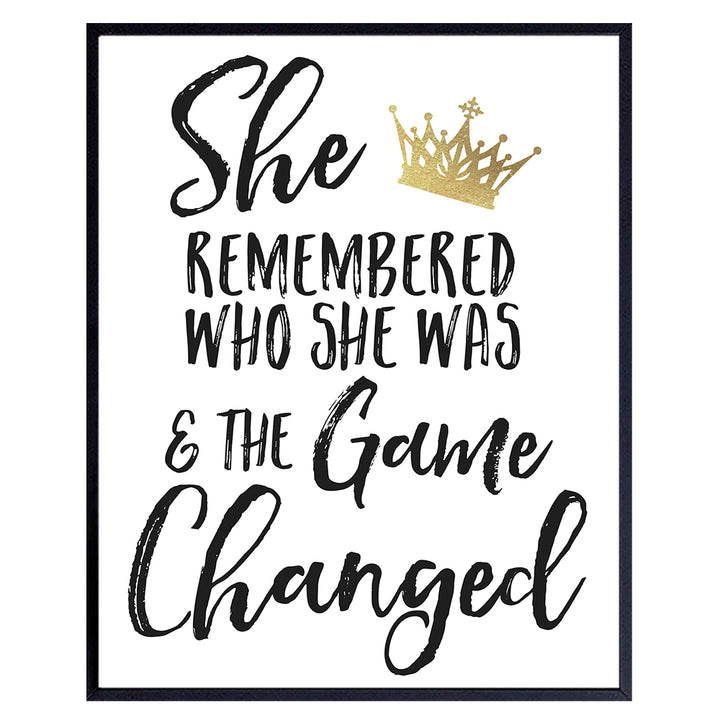 Motivation Quotes Wall Art - Inspirational Wall Decor for Women - positive Quotes - Courage Gifts for Teen Girls - Self-Love, Personal Growth - She Remembered Who She Was And the Game Changed