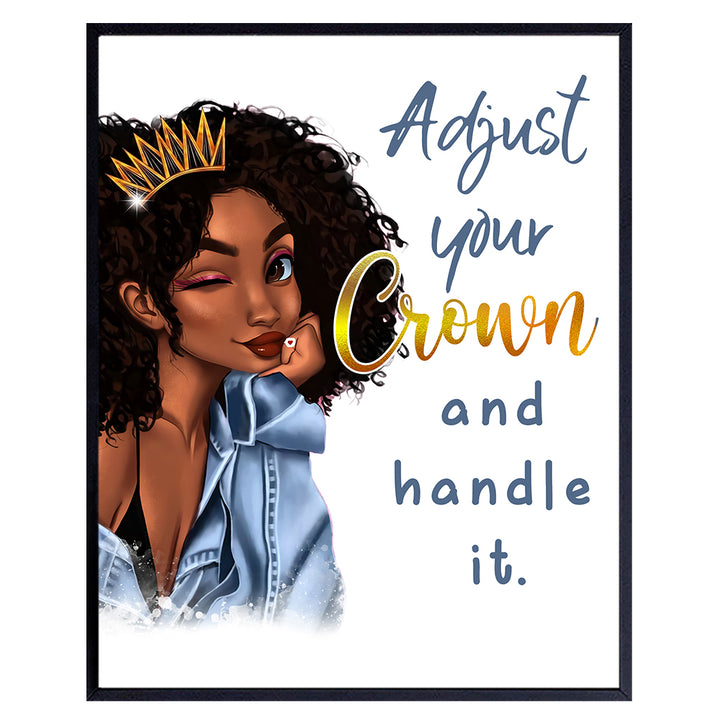 Black Queen Wall Decor - Inspirational quote Decor for Girls Room - Motivational poster for Women - Afro Girl Wall Art Gifts - positive affirmation - Black Girl Empowerment - Unframed