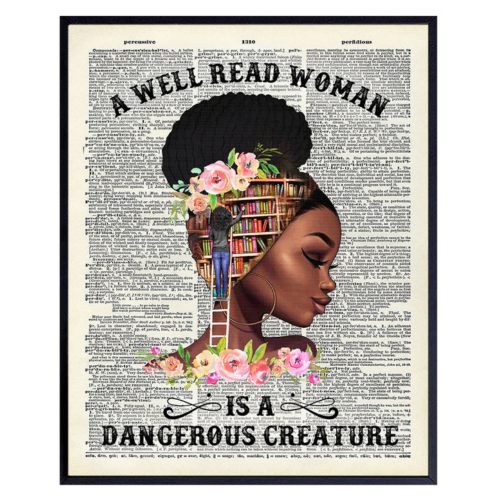 Empowered Black Women Poster - Classroom Decor - Motivational Wall Art - Never Underestimate the Power of a Girl With a Book - African American Wall Art - positive affirmation Wall Decor