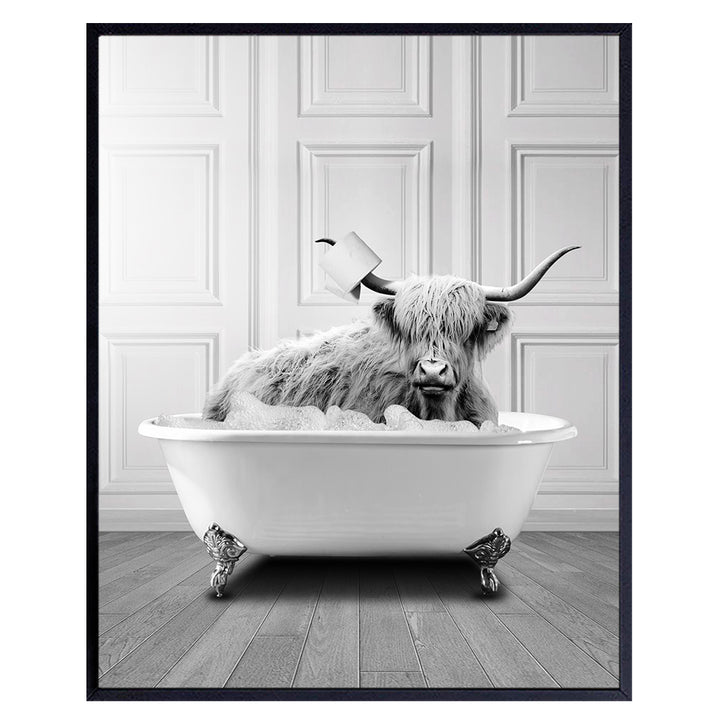 Highland Cow Bathroom Wall Art & Decor - Farmhouse Bathroom Decor - Rustic Bathroom Wall Decor - Cute Bathroom Accessories - Funny Restroom Sign - Powder room Decor - Guest Bathroom Art Prints