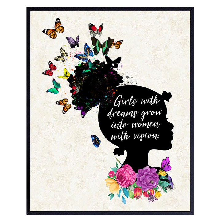 Black Girl Motivational Wall Art 11x14 - African American Art Print - Inspirational Quotes Poster - Kids Room, Little Girls Bedroom Decor - Teen Girls Room Wall Art - Daughter Gifts - Positive Sayings