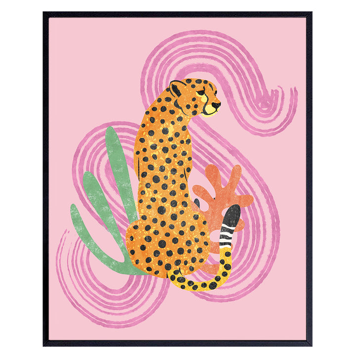 Mid Century Modern Abstract Cheetah - Pink Boho Wall Art - Minimalist Gallery Wall Decor - Aesthetic Room Decor - Bohemian Bedroom Decor - Living room Wall Collage - Geometric - Home Decor